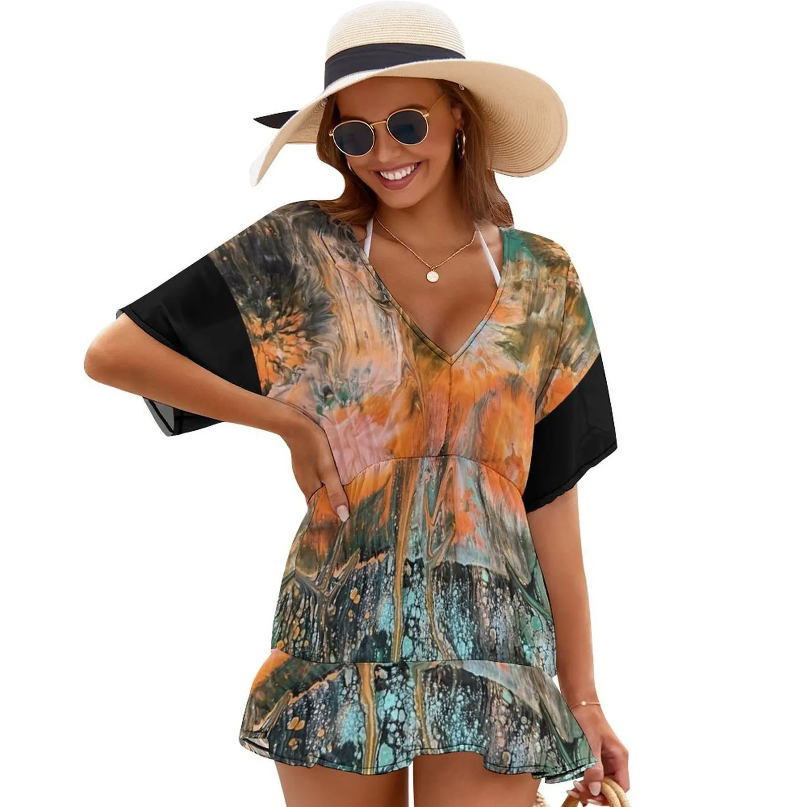 

SLB Designs abstract orange flowers Cover Ups dress