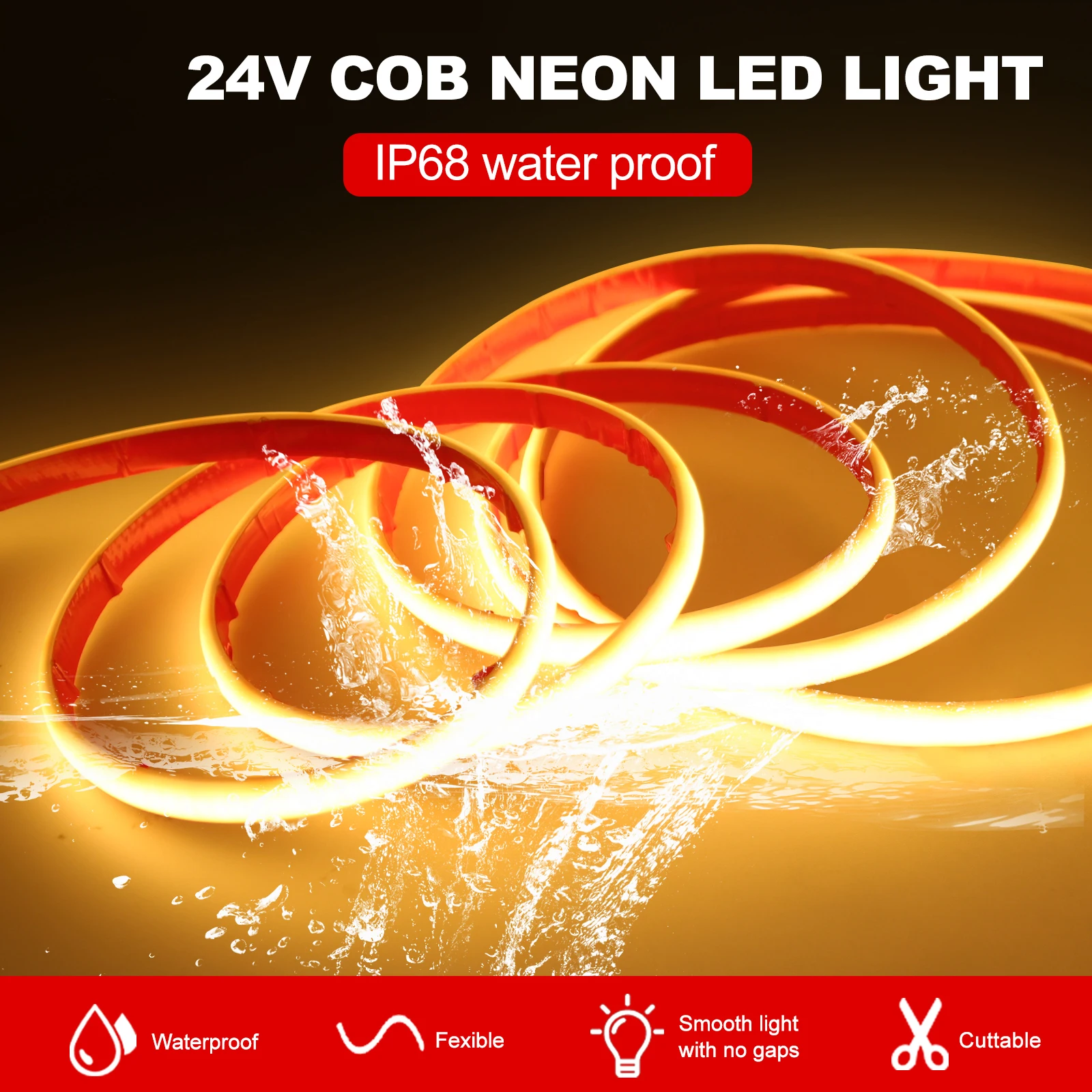IP68 방수 COB LED 네온 조명 스트립, 고밀도 COB 선형 조명, 따뜻한 차가운 흰색, EU, 미국, 영국, AU 플러그 포함, 24V, 320 LEDs/m
