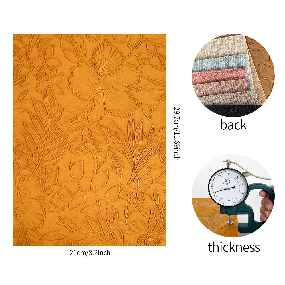 7 Pcs Floral Embossed Faux Leather 20x30cm Embossed Textured Synthetic Vinyl Fabric Sheets For Sewing Bows Purse DIY Crafts