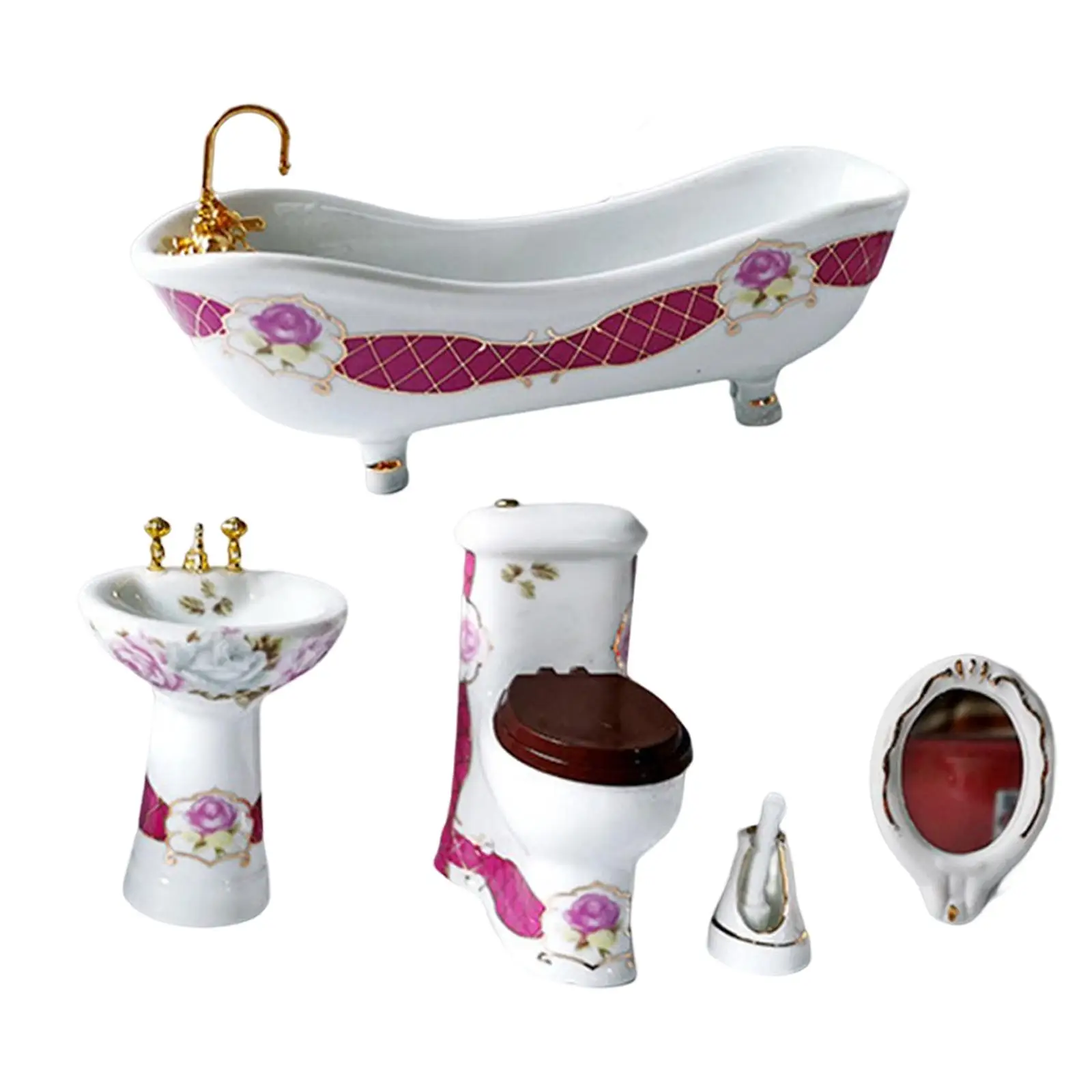 Dollhouse Bathroom Miniature Toilet Furniture Accessories Vintage British  Victorian Style Porcelain Toilet Mini House Ornament Scene