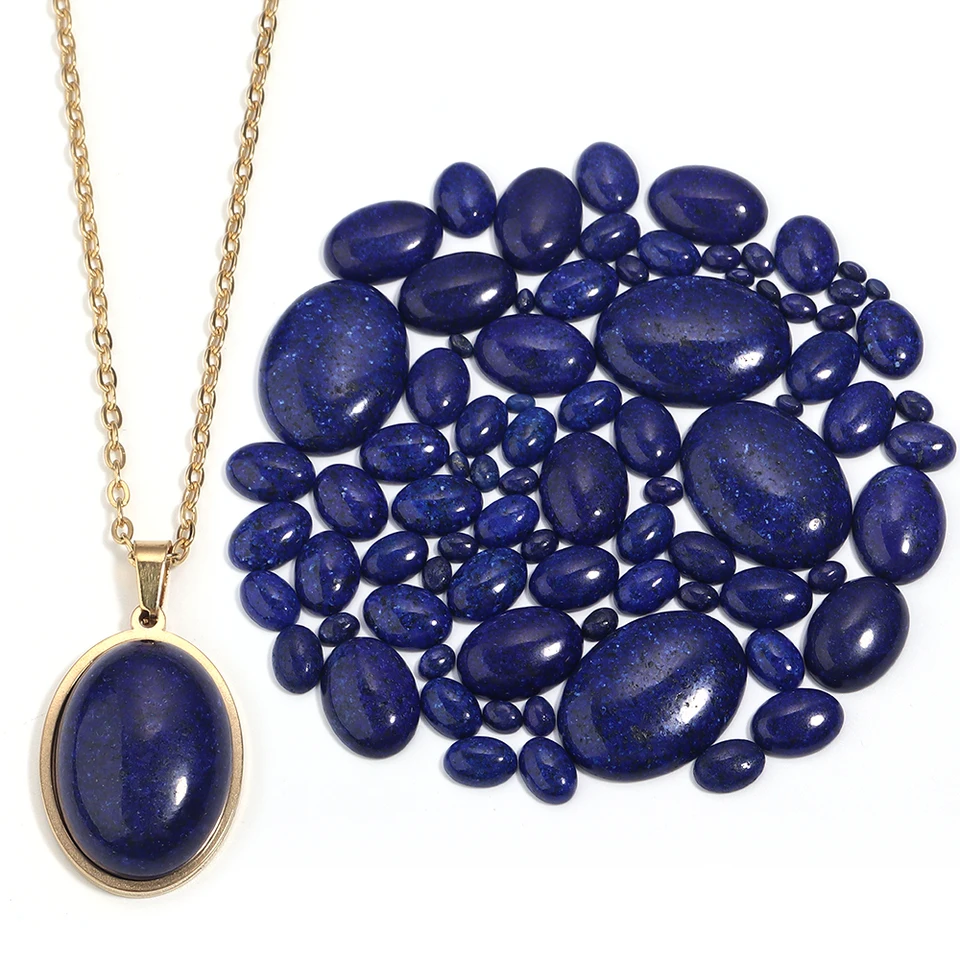 50 Pcs Natural Lapis Lazuli Gemstone Cabochons - 14x10mm Oval Flatback Beads For Jewelry Making & Healing Crafts