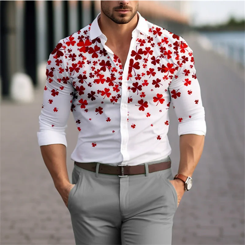 White English Letters 3D Printed Men's Button Lapel Cardigan Shirt Men's Long Sleeve Tops Festival Party Tops Streetwear Men