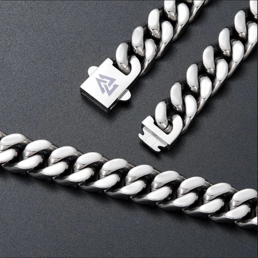 Viking Cast Cuban Chain Men's Bracelet Stainless Steel Fine Polished Chain Four Sides Cut Boyfriend Gift