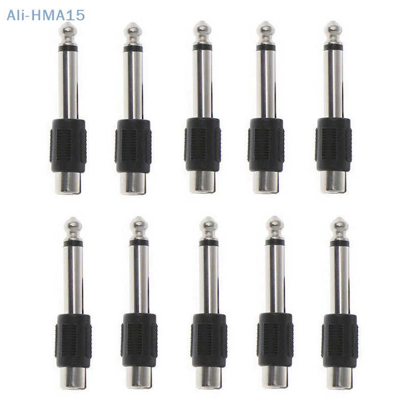 

10 Pcs Durable B03F RCA Female Jack To 6.35mm 1/4" Male Mono Plug Adapter Connector