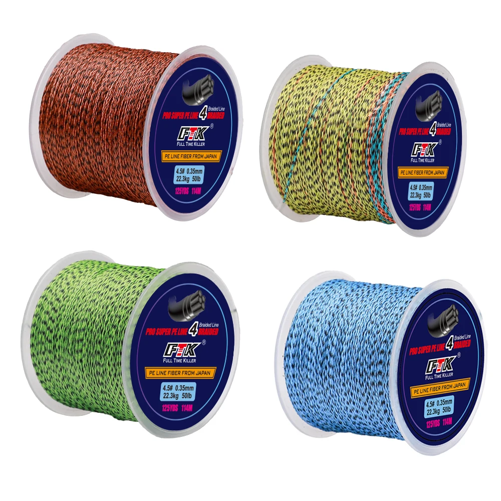 FTK 114M 스펙클 PE 브레이드 와이어 낚싯줄 4 가닥 0.16mm-0.35mm 15LB-45LB 일본 초강력 멀티필라멘트 섬유 라인