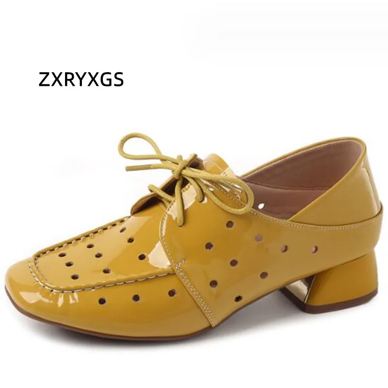 

ZXRYXGS туфли из натуральной кожи с квадратным вырезом женские сандалии Коллекция весна-лето 2024 на толстом каблуке универсальные маленькие искусственные