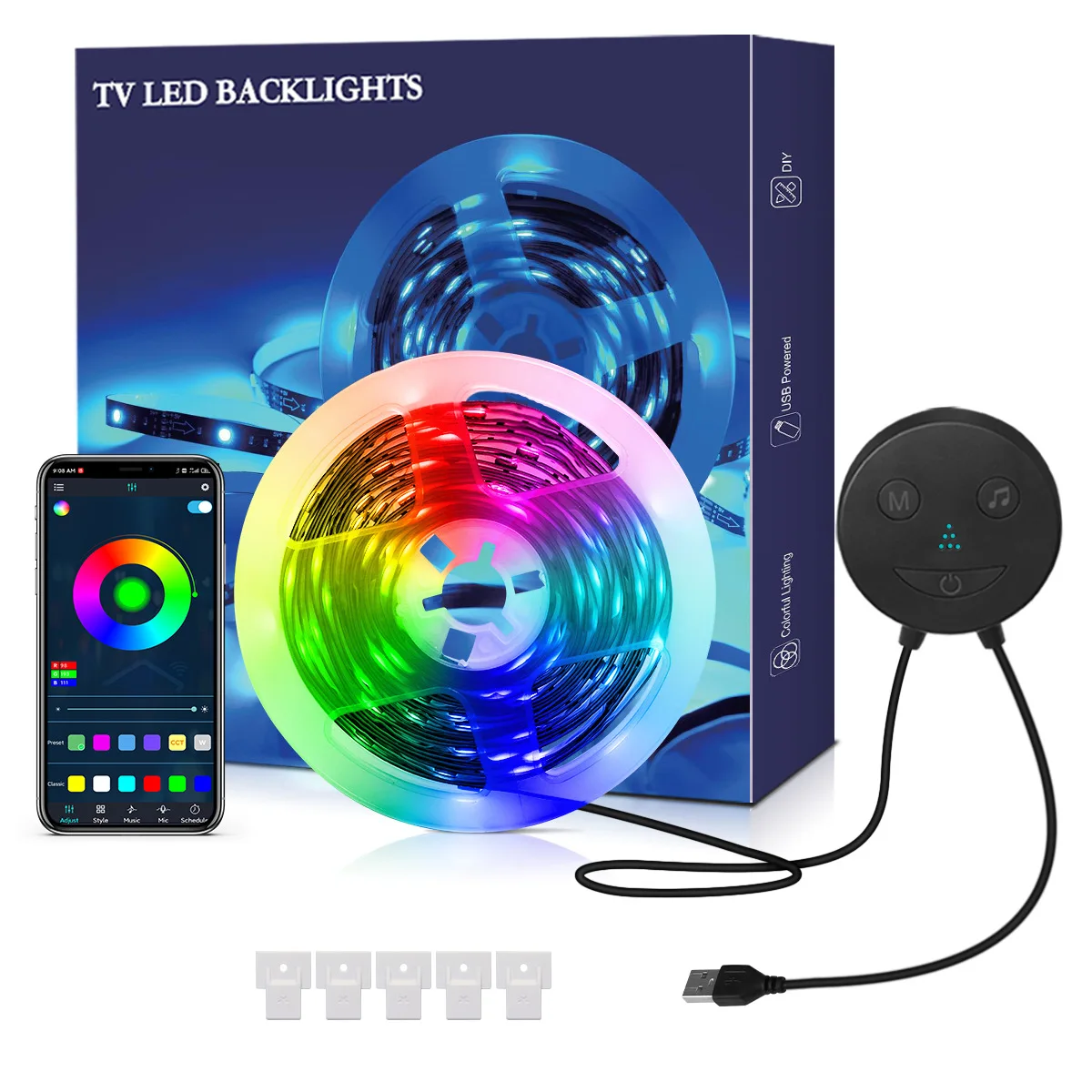 Integrated USB TV Background Light, Background Atmosphere, Bluetooth Belt Set, LED Strip, Bedroom, Outdoor Decoration, 110x30mm