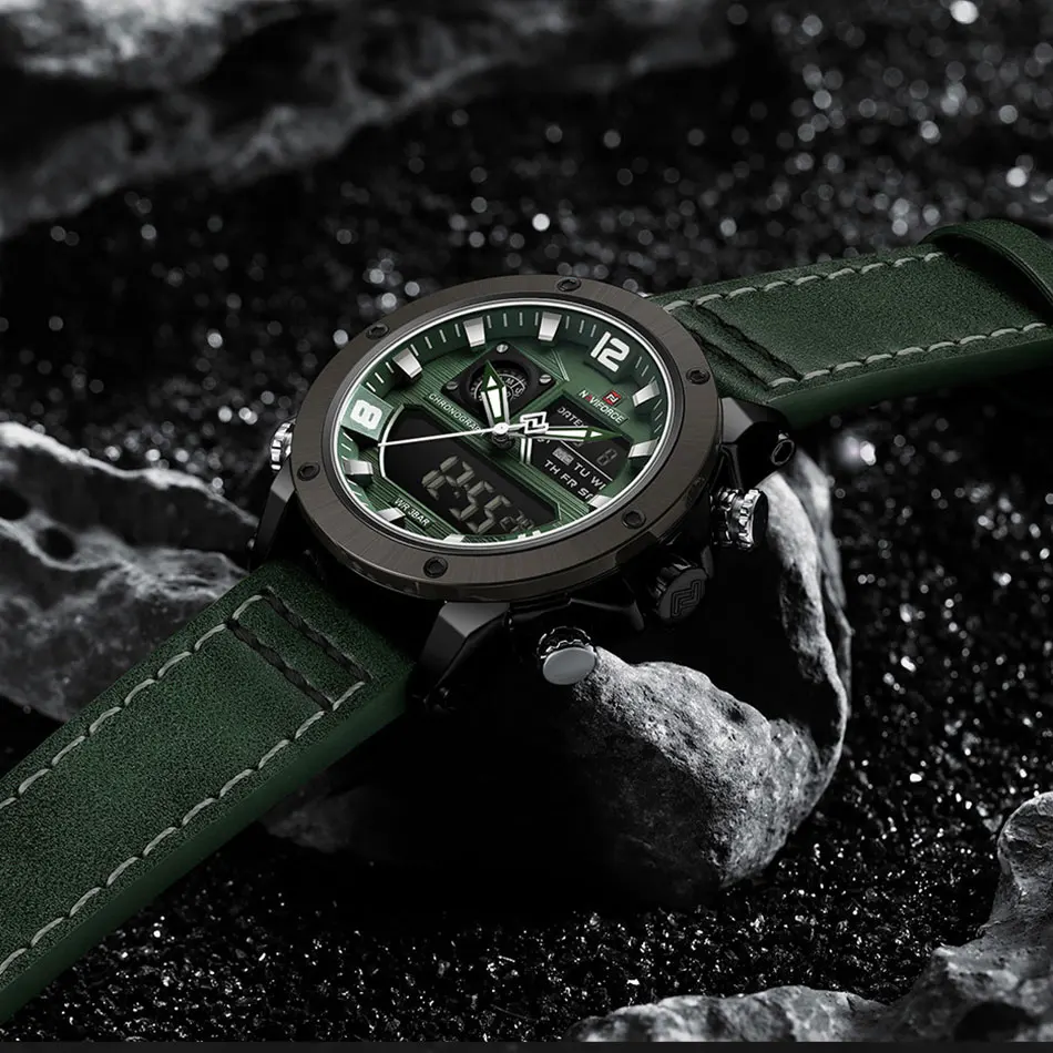 NAVIFORCE Orologio da polso al quarzo con cinturino in acciaio inossidabile resistente all'acqua 3ATM multifunzionale luminoso doppio movimento analogico-digitale cronografo orologio da uomo, Argento