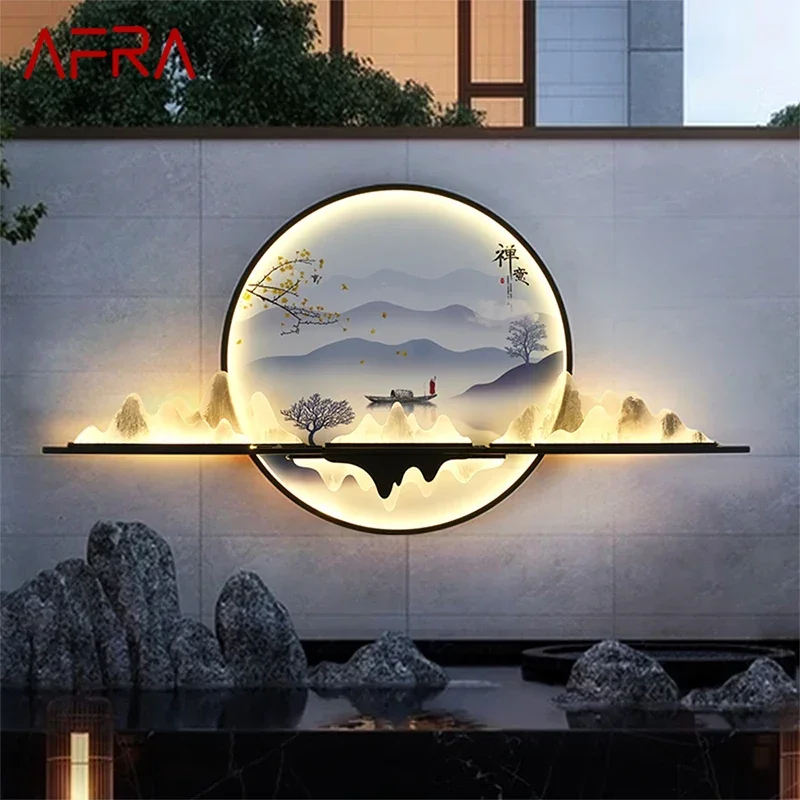 AFRA 태양광 야외 벽화 램프, 원형 조경 방수 벽화, 별장 안뜰 정원 장식 그림, 직경 1 계량기