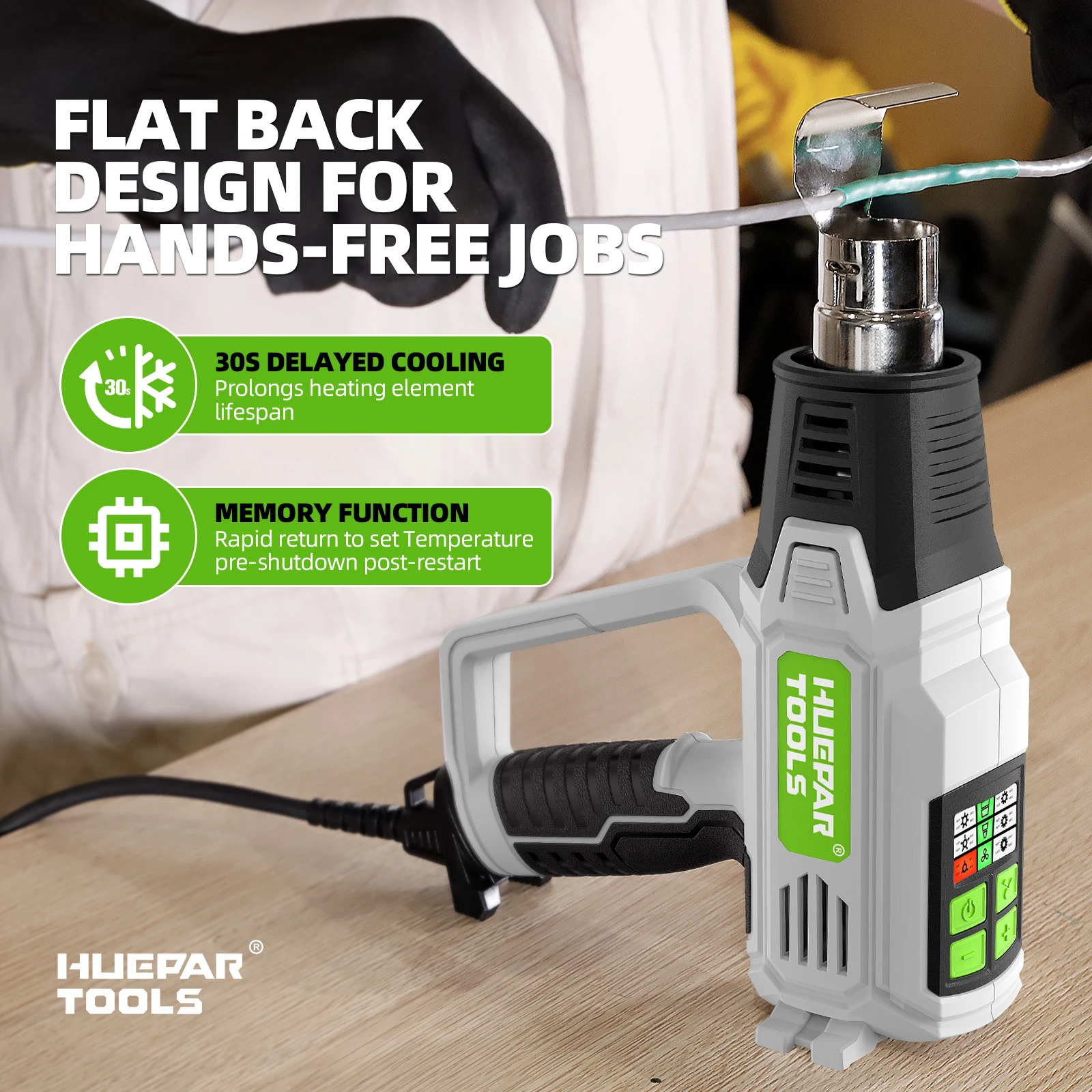 Hot Air Gun with LCD 12 Variable Temperatures Adjustable 120℉- 1110℉ Heat Gun 1500W/2000W High Power with 5 Accessories 6