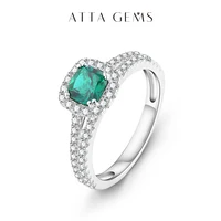 ATTAGEMS 100% 925 Sterling Silver Cushion Emerald Corundum Gemstone Wedding Party 18k Gold Plated Women Rings Fine Jewelry 1