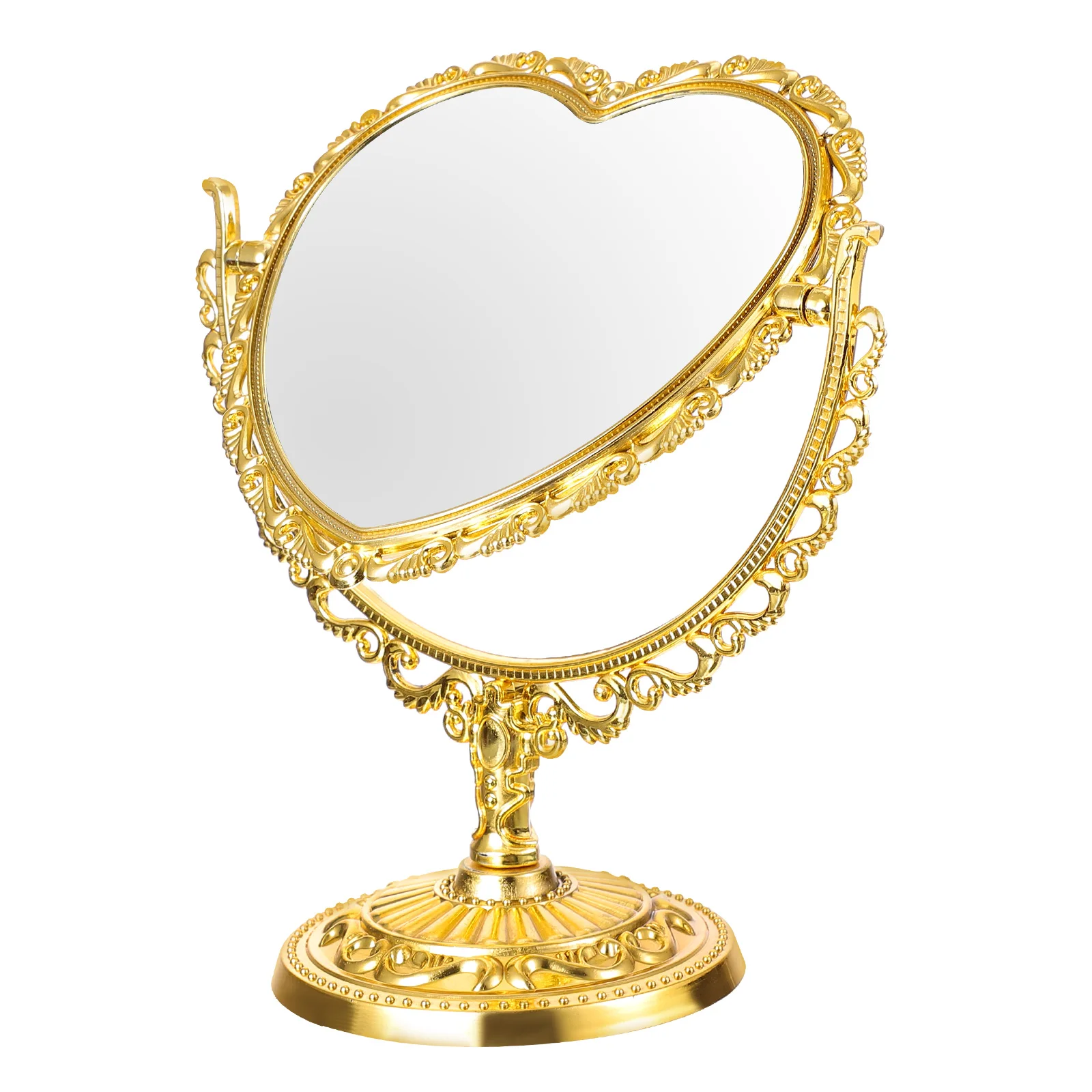 

Silver Gold Retro Heart Shape Makeup Mirror for Dresser Vanity Desktop Bathroom Bedroom Acrylic Degree Makeup Tools