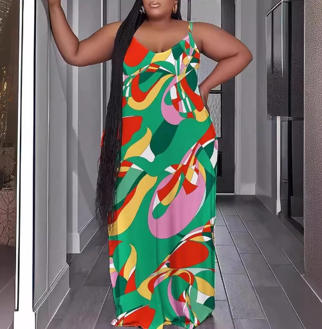 

Women's Beach Vacation Sexy Dress 2024 Summer Fashion Casual Print U Neck Loose Comfortable Long Dresses for Women Clothes