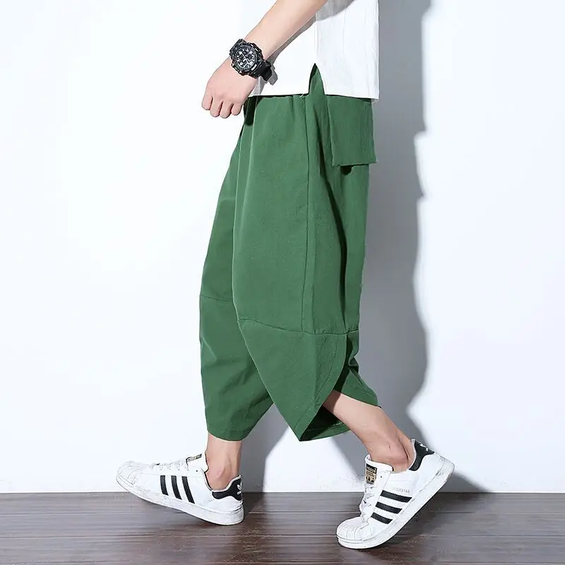 100% Linen Men Summer Capris Pants Oversize Cozy Streetwear Beach Holiday Patalon Vintage Party Casual Breathable Bloomers