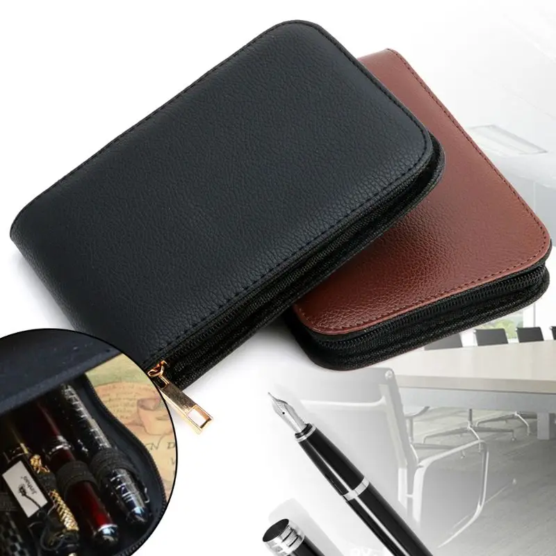12 Pens Fountain Pen/Roller Pen Faux Leather Zipper Case Holder