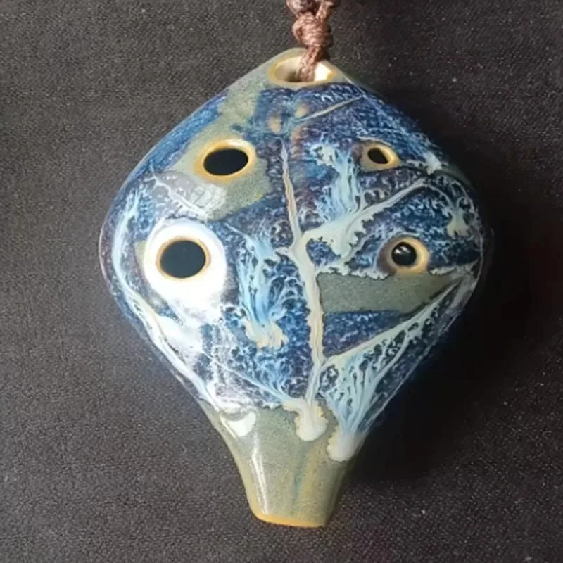 1 Stück Ocarina im alten chinesischen Stil, handgefertigtes Ocarina-Instrument mit sechs Löchern, angenehmer Klang, mit Trageband, wie ein Blatt – Detail 9