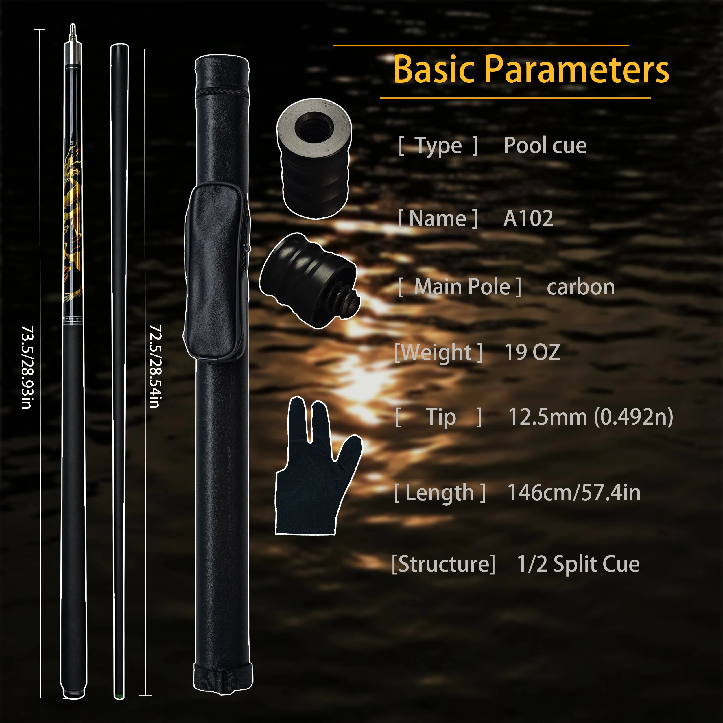 Carbon Billiard Cue Set with 12.5mm Tip for Nine Ball and Carom Complete Equipment for Professional Performance 4 PCs