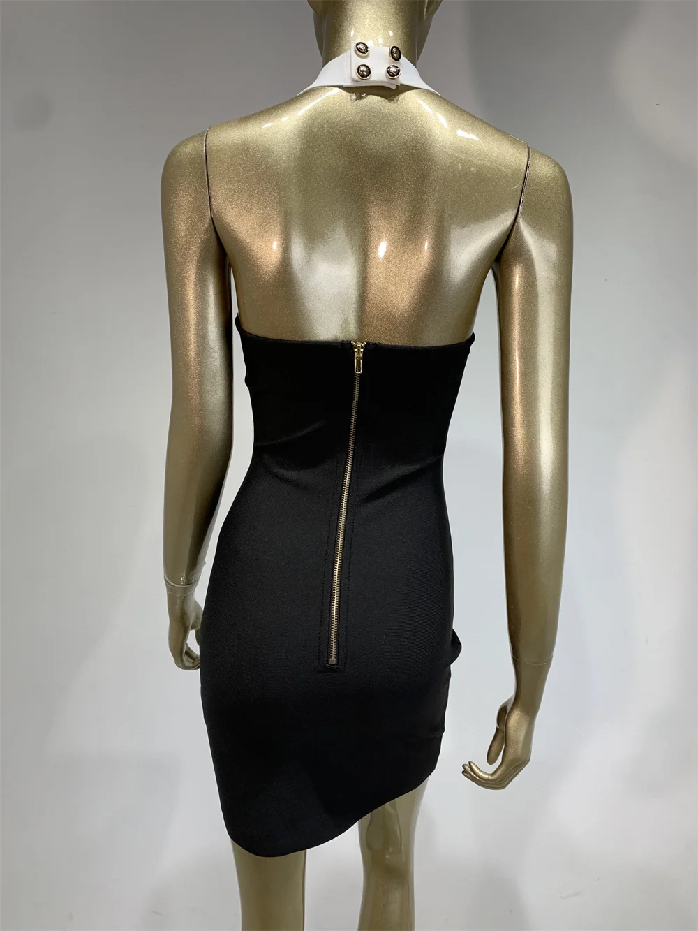 Women High Street Black White Bordure Single Breasted Halter Bodycon Mini Bandage Dress Soft And Comfortable Daily Dresses 6