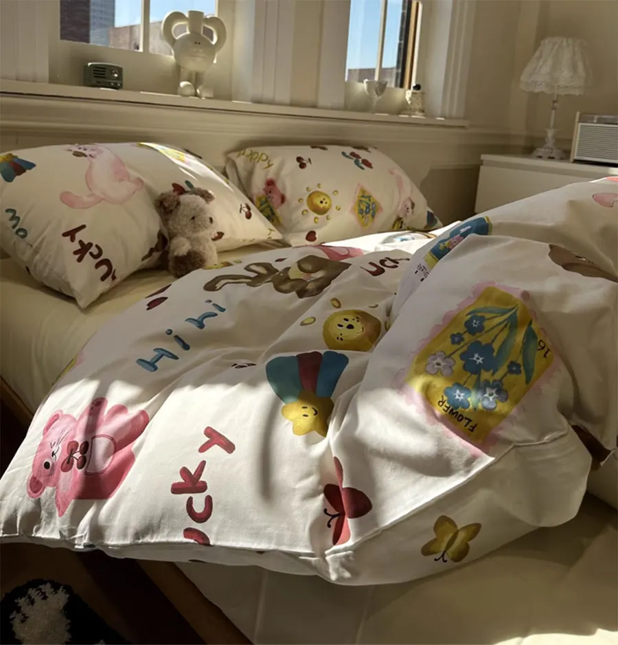 

Cute cartoon bear rabbit dog bedding set teen,twin full queen king lovely cotton home textile bed sheet pillow case quilt cover