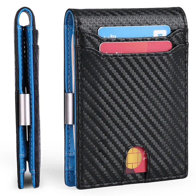 

Carbon Fiber Slim Thin Men Leather Wallets RFID Blocking Bifold Credit Card Holder Wallet for Men Black Vallet with Money Clip