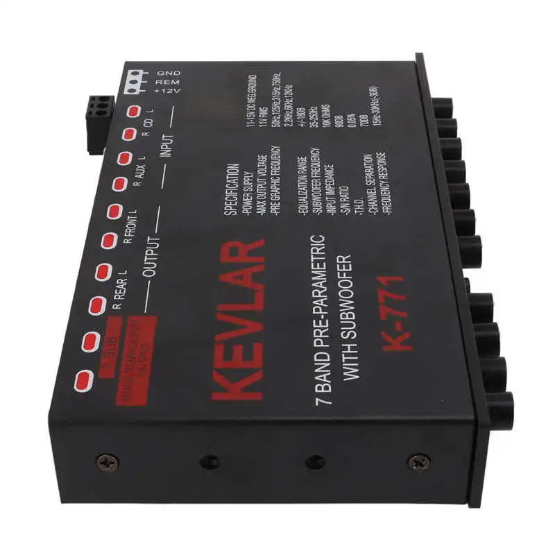 Car Audio Graphic Equalizer Universal Low Pass 7‑Band Variable Gain Adjustment High Level Input EQ for Stereo System