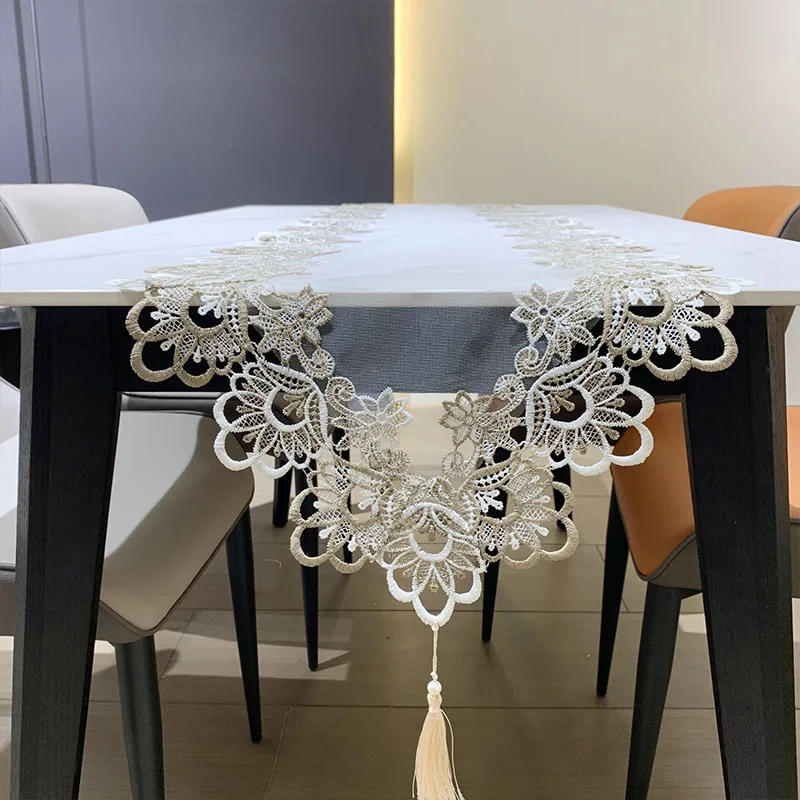 Embroidered Table Runner Table Flag TV Cabinet Decoration Tassel Pendant Lace Flag Home Accessice