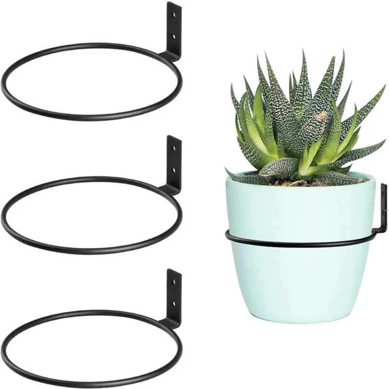 6Inch Flower Pot Holder Ring Wall Mounted,3 Sets Metal Flower Pot Holders  Outdoor Indoor,Hanging Plant Stand Ring Hooks,Heavy Duty Metal Anti-rust