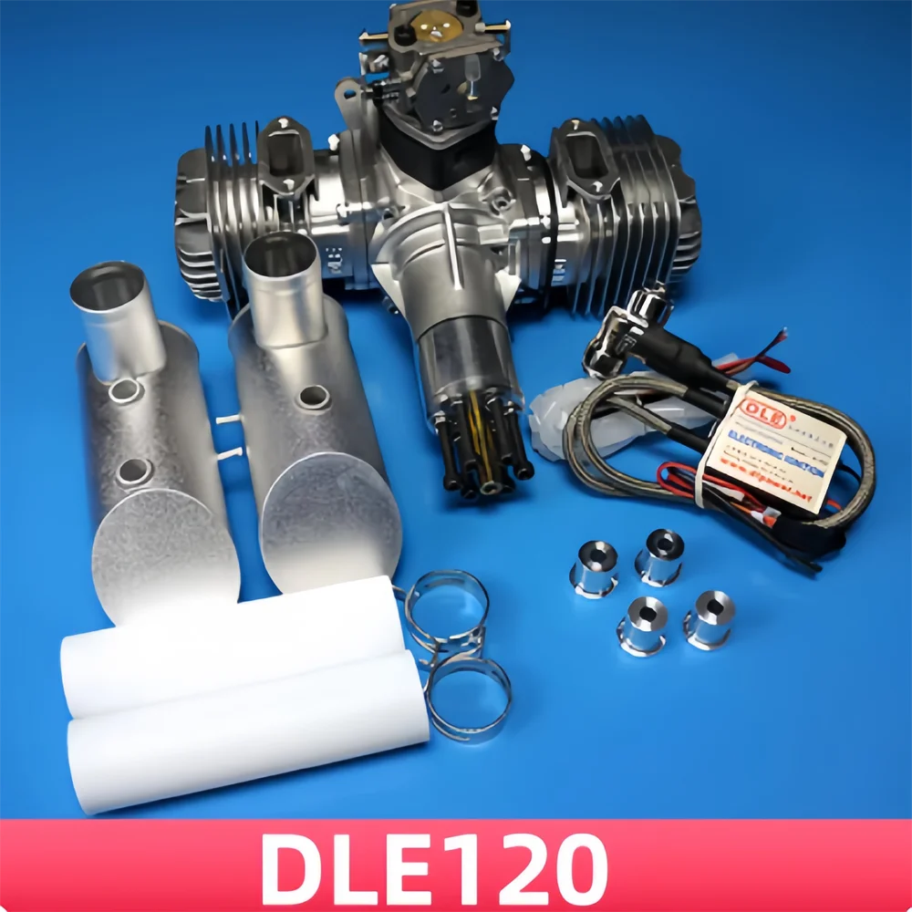 Motore DLE120 E Modello DLE 120 Bicilindrico a Due Tempi con Scarico Laterale, Raffreddamento ad Aria Naturale, Avviamento Manuale, Cilindrata 120cc DLE