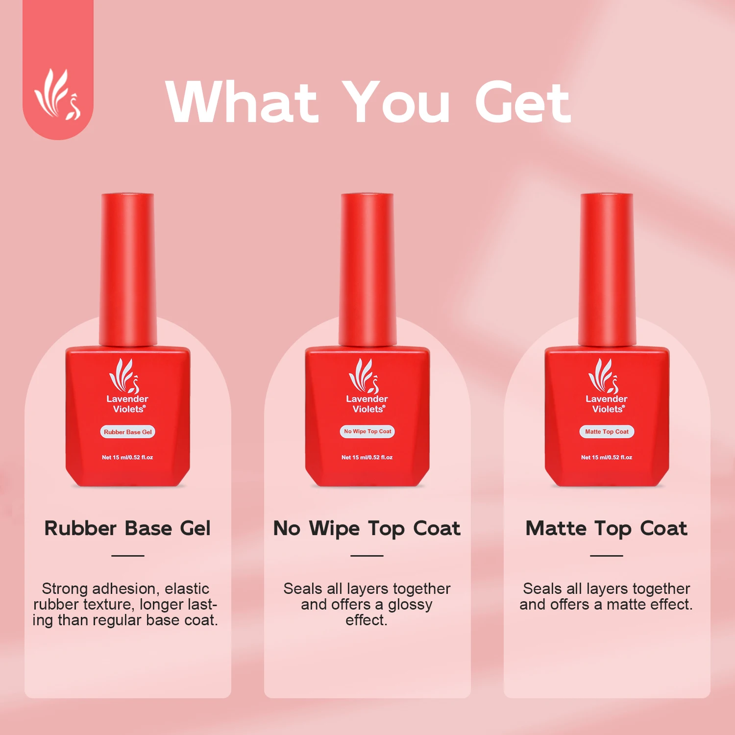 3pcs 15ml Rubber base gel No wipe top coat Soak off gel nail polish for nail art design