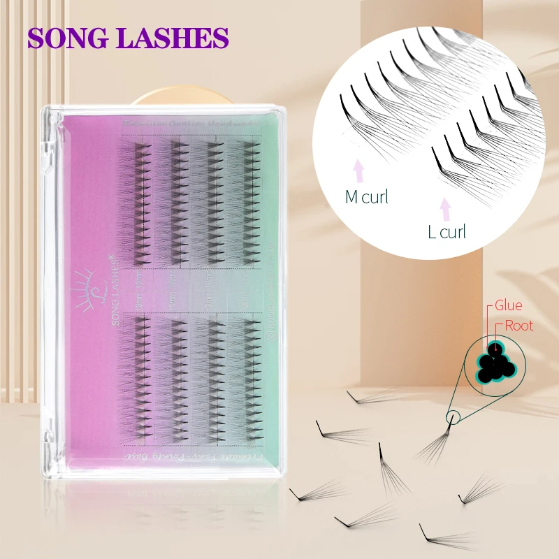 SONG LASHES Premade Fans Pointy Base 6D L/M Curl Slim Thin Pointy Base Lashes  Extension Russian Volume Fans Makeup Tools