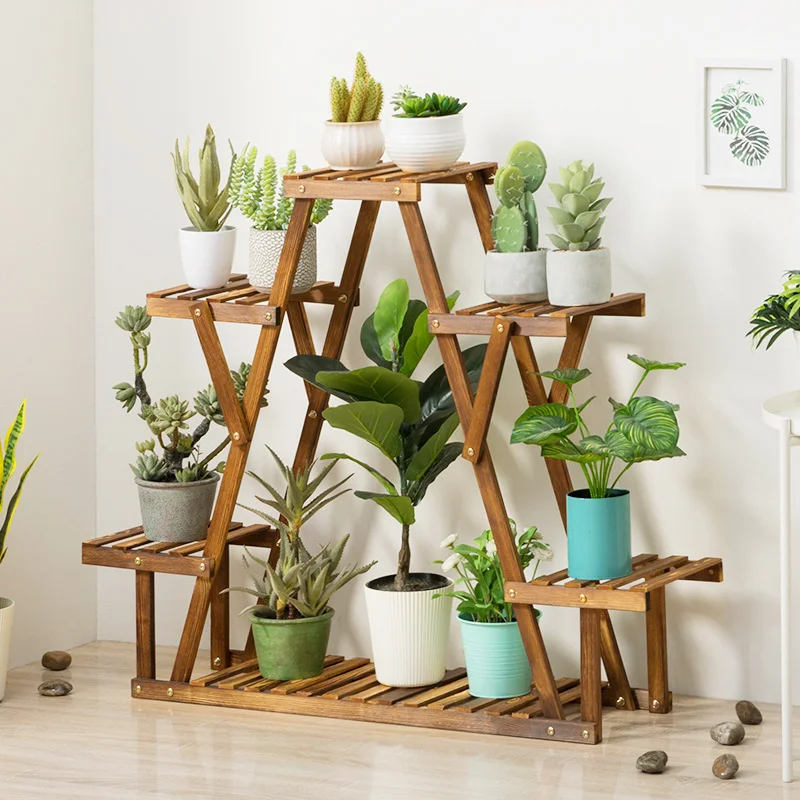 Flower Stand Nordic Simple Plant Stand Balcony Solid Wood Multilayer Floor Shelf Decoration