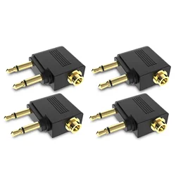 In - Flight Entertainment Headphone Adapter - Dual 3.5mm to Single 3.5mm Converter Plug (4PCS)