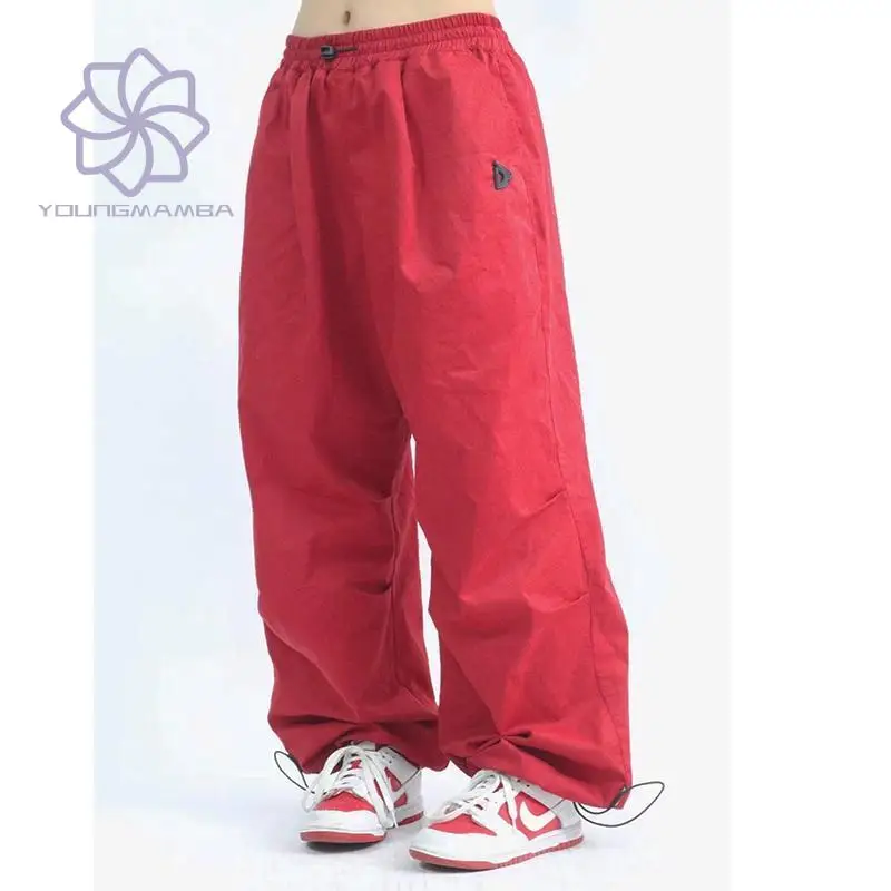 

Брюки женские прямые с завышенной талией, спортивные длинные однотонные Модные Винтажные брюки в стиле хип-хоп с широкими штанинами, весна-осень