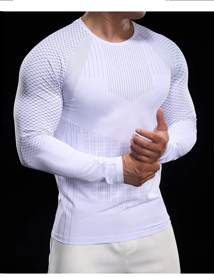 Men Athletic Running Shirt Elastic Training T-shirt Gym Fitness Workout Tight Outdoor Jogging Sweatshirt