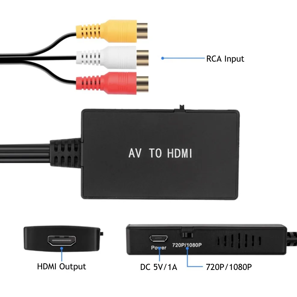 RCA to HDMI-compatible Adapter AV2HDMI-compatible Audio Vdieo Converter Support
