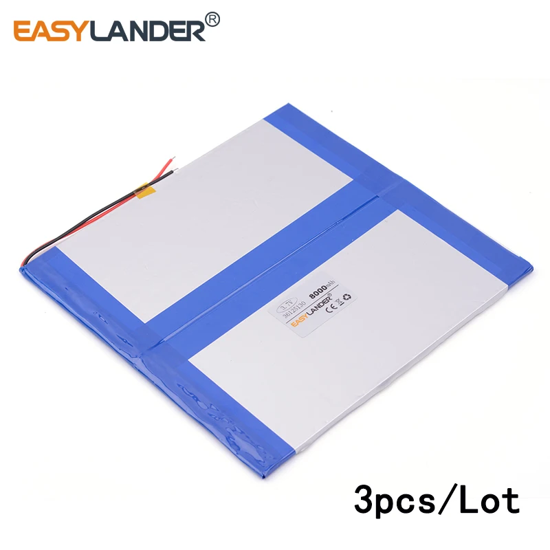 

3pcs/Lot 3.7V 8000mAH 36125130 lithium Li ion polymer rechargeable battery for ,sanei,,ainol tablet pc