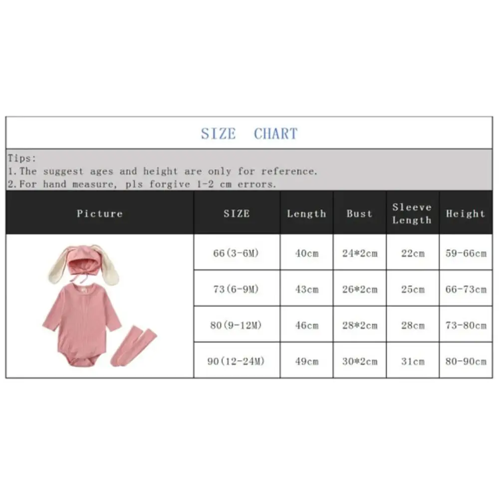Cotton Solid Rabbit Romper Sets Ribbed Texture 3 Pieces Set Baby Bodysuit Solid Color Ear Hat 3D Bunny Ear Casual Wear