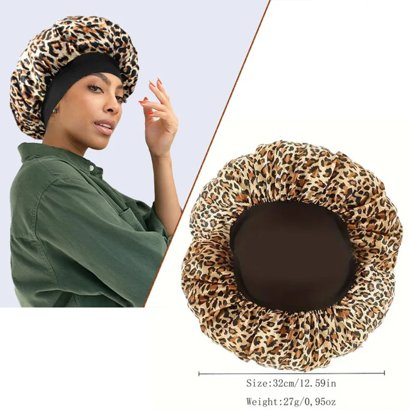 Satin Bonnet Night Sleeping Cap Large Elastic Wide Soft Band Hat for Curly Hair Care Beauty Makeup for Women