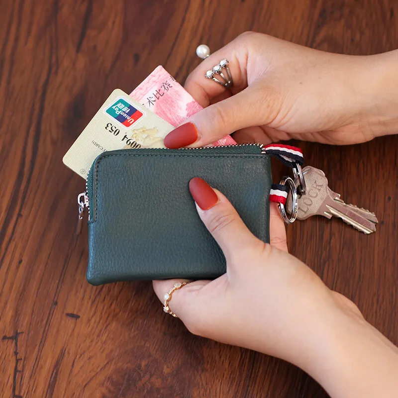 Alipis Cute Mouse-Shaped Leather Coin Purse Keychain - Light Brown Mini Zip Around Wallet (11x6 Cm)