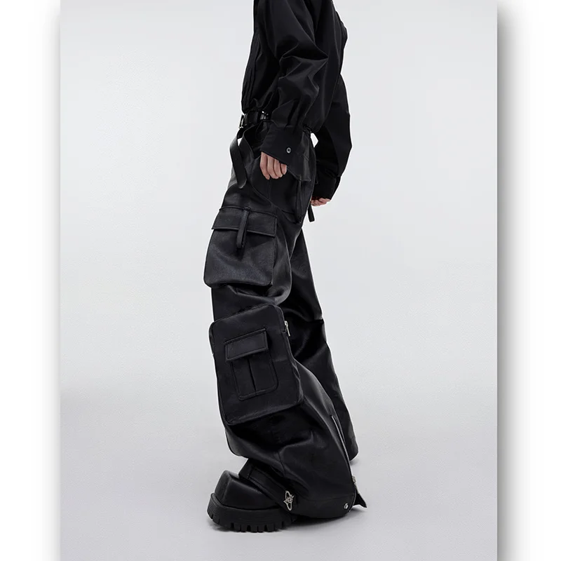 Description Picture 5 of itemFEWQ Niche PU Leather Pants Wide Leg Streetwear Trend Men's Clothing Large Pockets Baggy Overalls Personality Trousers 9C1943