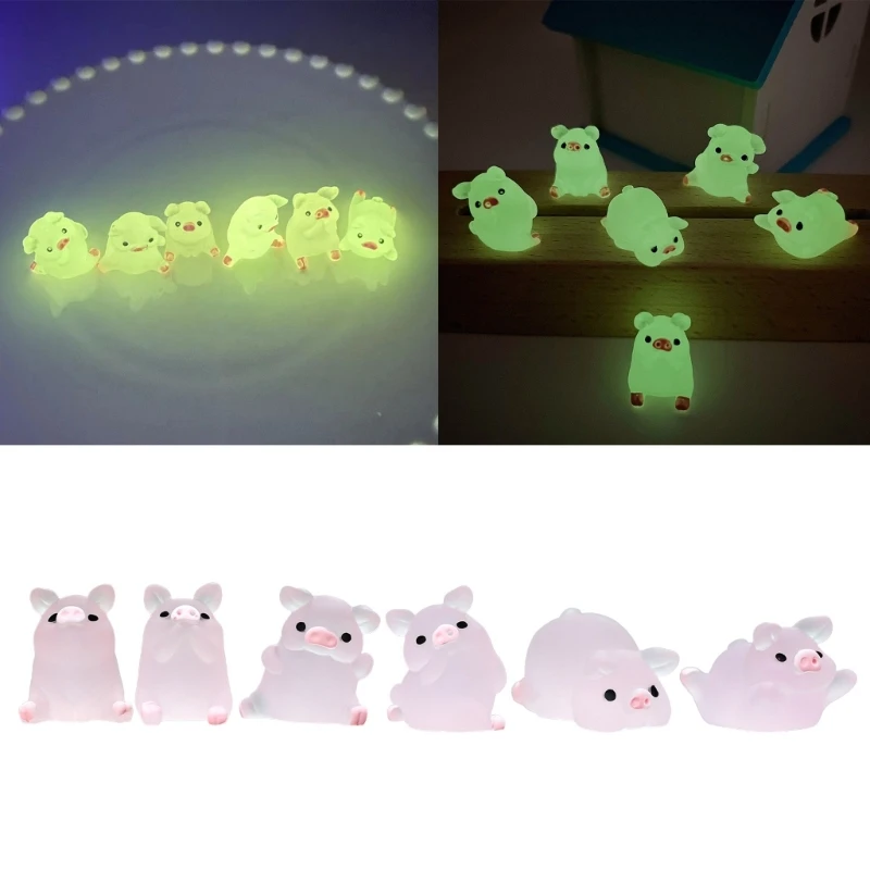 6Pcs Carino Luminoso Maialino Figurine In Miniatura Maiale Cake Toppers Mini Resina Maiale Giocattolo Dropship