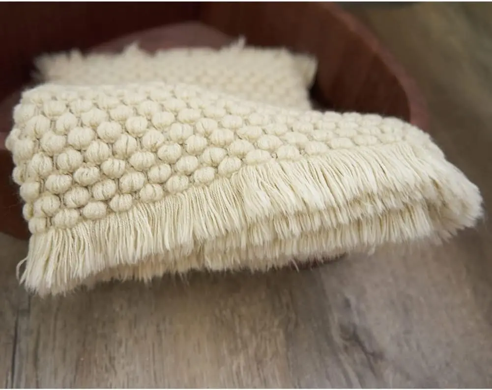 Baby Photography Props: Beige Braid Wool Basket Filler and Blanket