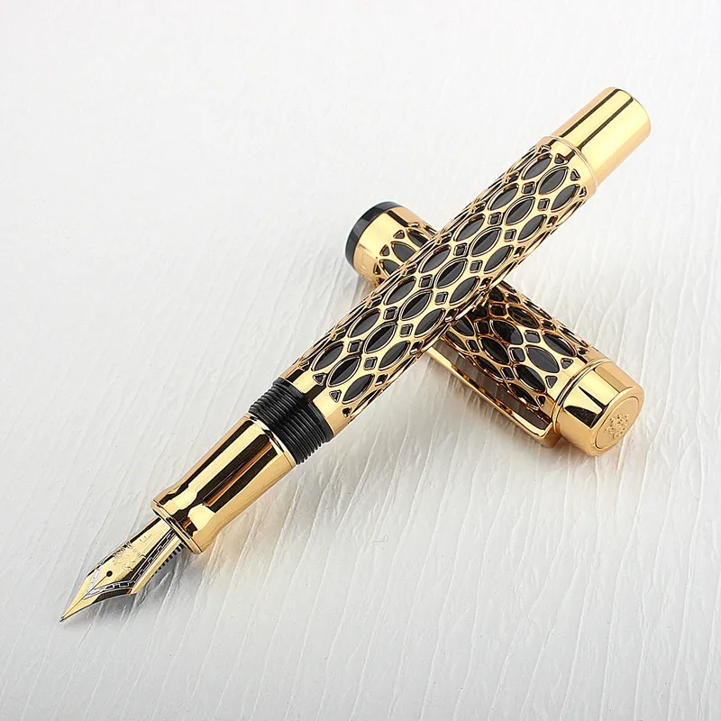 New Jinhao Hollow Out 100 Fountain Pen 18KGP Golden Plated M Nib 0.7mm Resin Ink Pen with A Converter Business Office Gift Pen