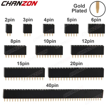 PCB용 암 핀 헤더 소켓, 금도금 솔더리스 단일 행 핀헤더, 2.54mm 커넥터, 2 3 4 5 6 8 10 12 15 20 40