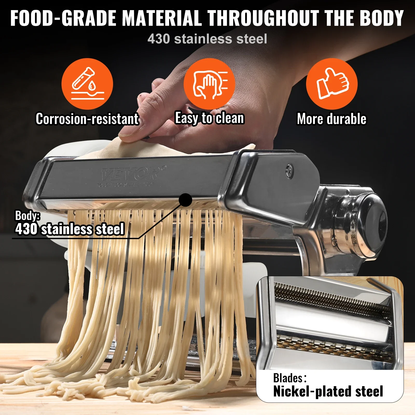 VEVOR Electric Fresh Pasta Maker Machine Stainless Steel Noodle Rollers Cutter Slicer for Cutting Home Appliance 4