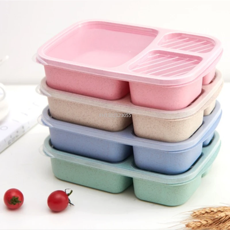 Microwave Portable Lunch Box Healthy Wheat Straw Compartment Non-toxic Food Container Kids Adult Independent Lunch Box