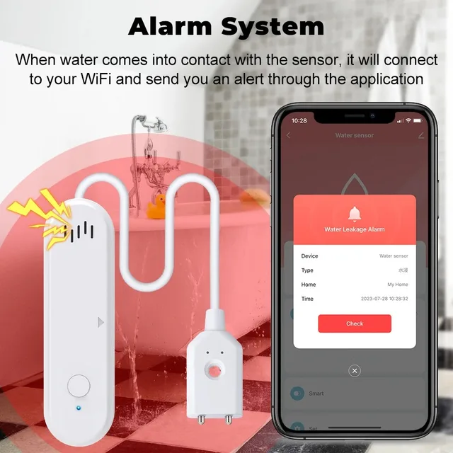 Tuya Smart WiFi Water Leak Sensor Water Overflow Level Detector 80dB Sound Alarm System Flood Leakage Sensor Remote Monitor 2