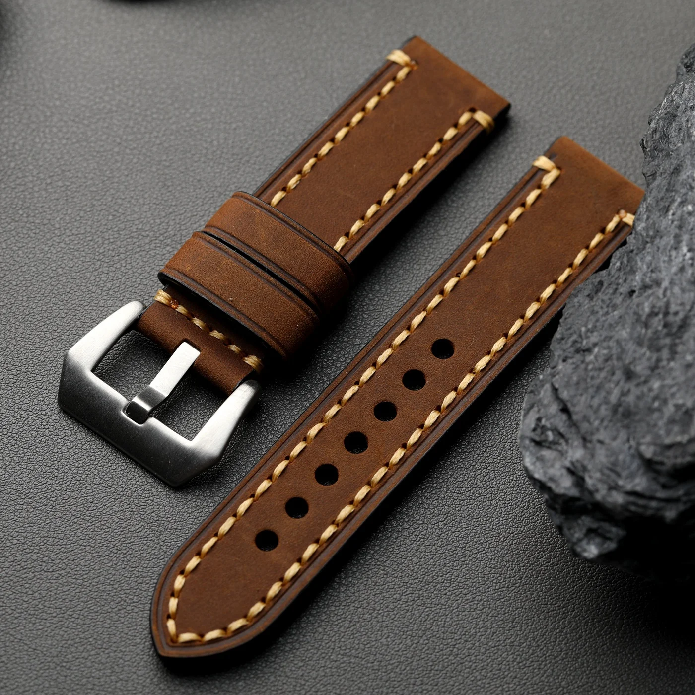 Handmade Vintage Mad Horse Leather Strap - Genuine Cowhide in Brown, Black, or Grey