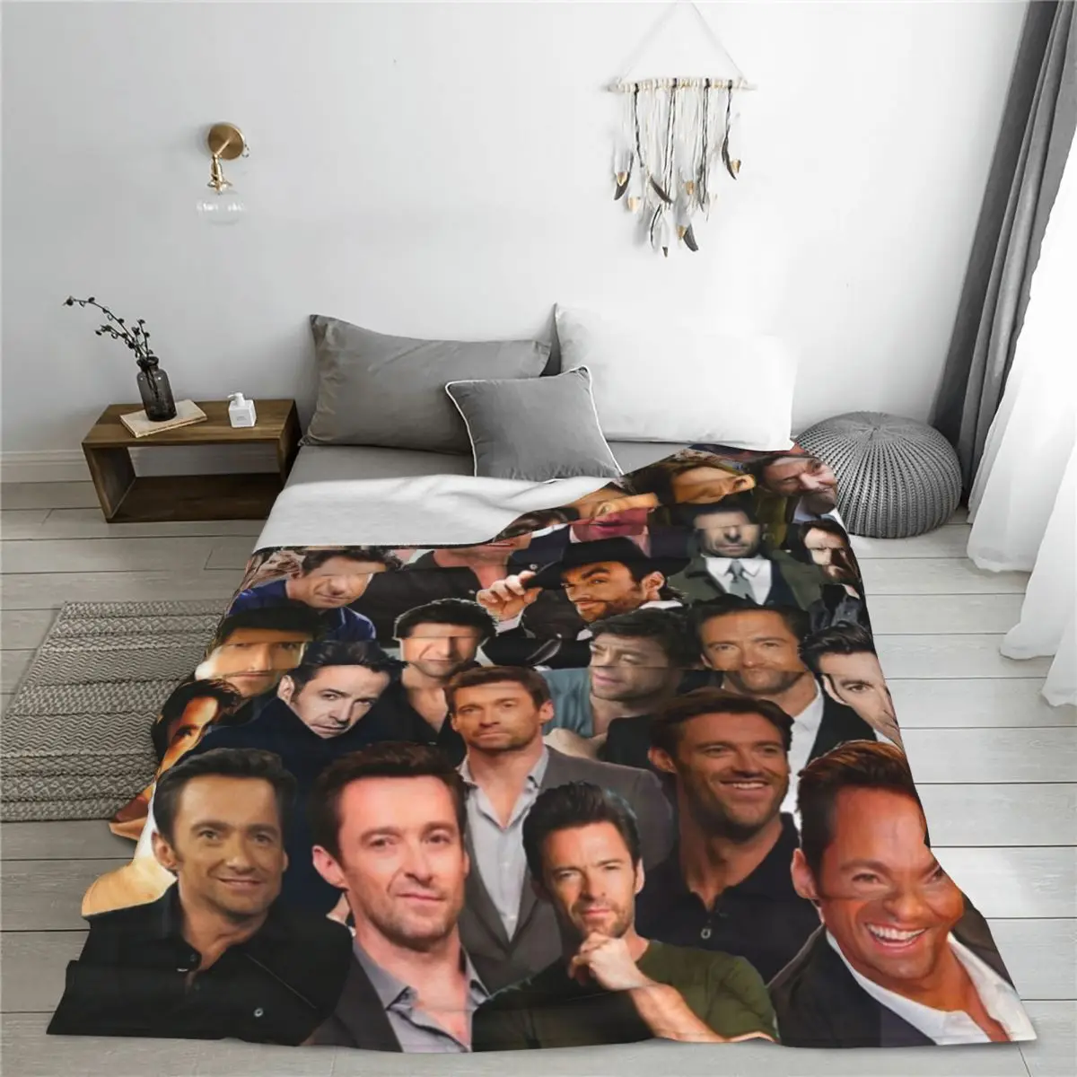 Throw Blanket Hugh Jackman Photo Collage Micro Fleece Blanket Four Sizes Cartoon Comfortable For Bedroom AntiPilling Blanket 3