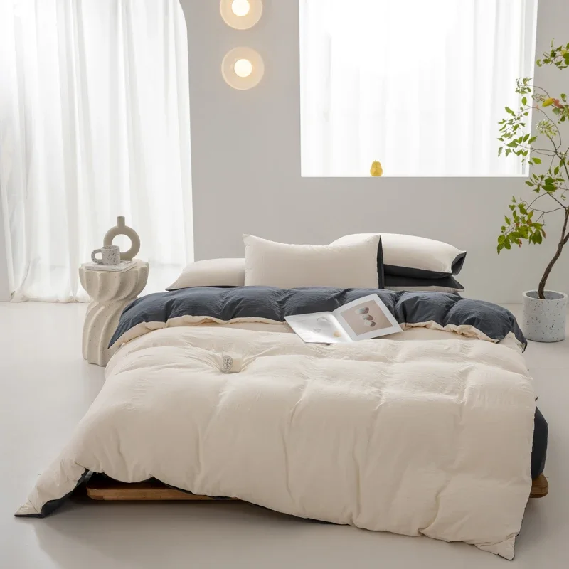 

Bedding Set Washed Cotton Bed Linen Sets 이불커버세트 Soft Bedclothes Double Side Design Duvet Cover Pillowcase with Bedsheet